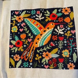 Handmade Cross Stitch artwork, bird and flower design